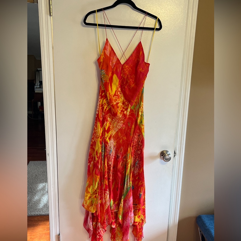 NWT Ralph Lauren Blue Label 100% silk floral orange yellow dress